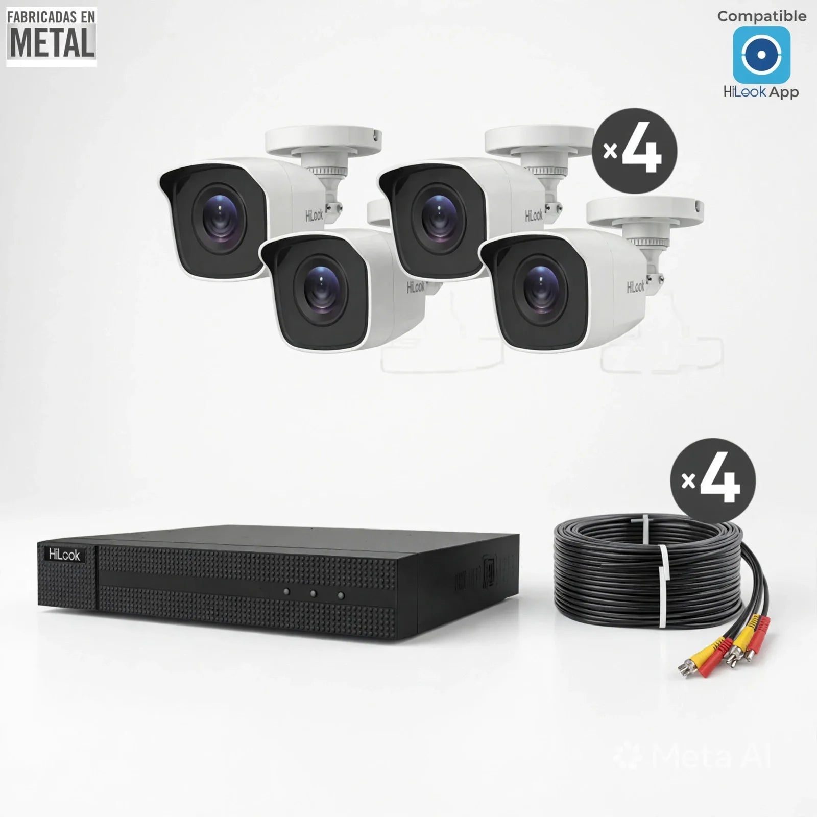 Kit HiLook 4 cámaras bala metálicas con DVR y cable incluidos