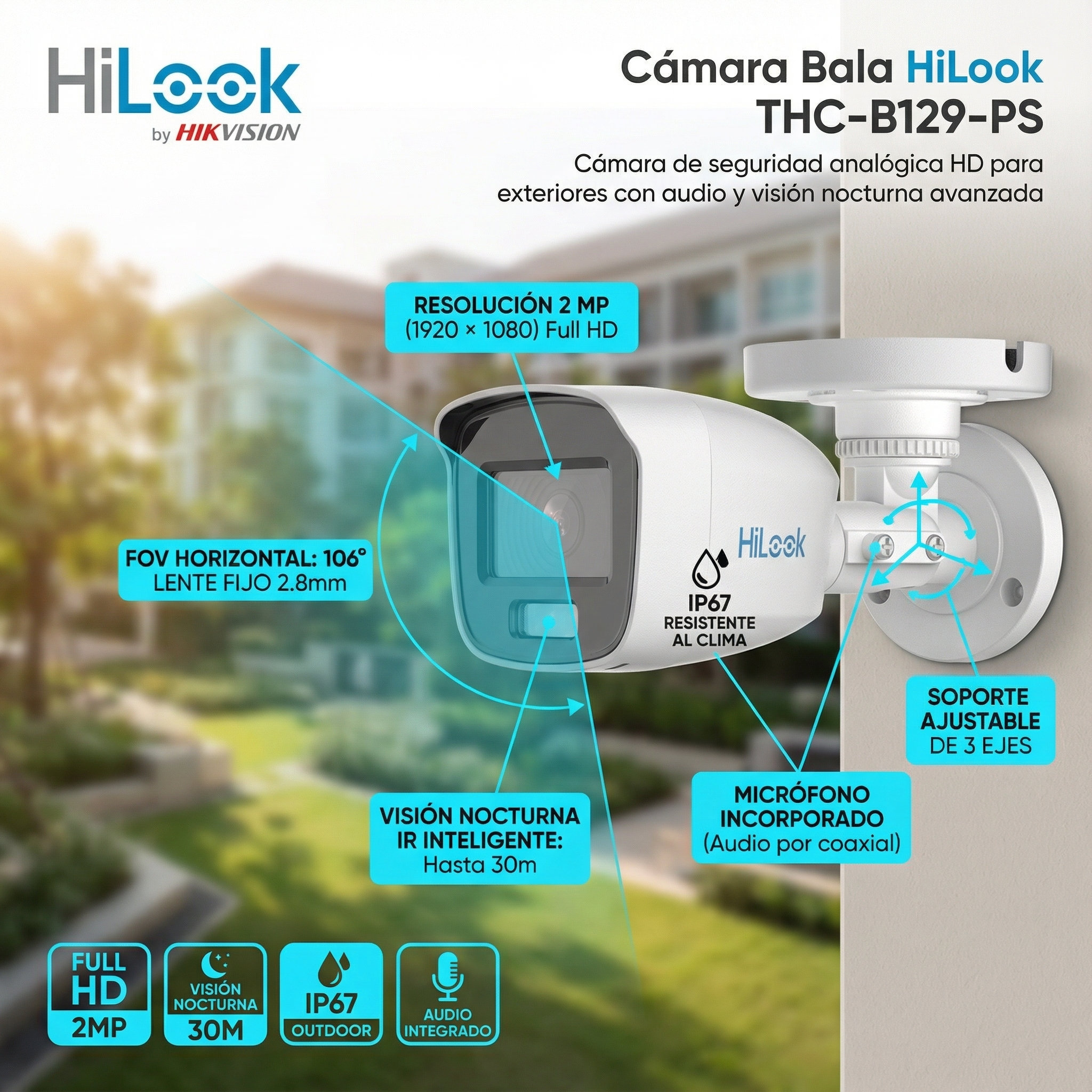 Kit 4 cámaras ColorVu HiLook 1080p, imagen promocional instalación en CDMX