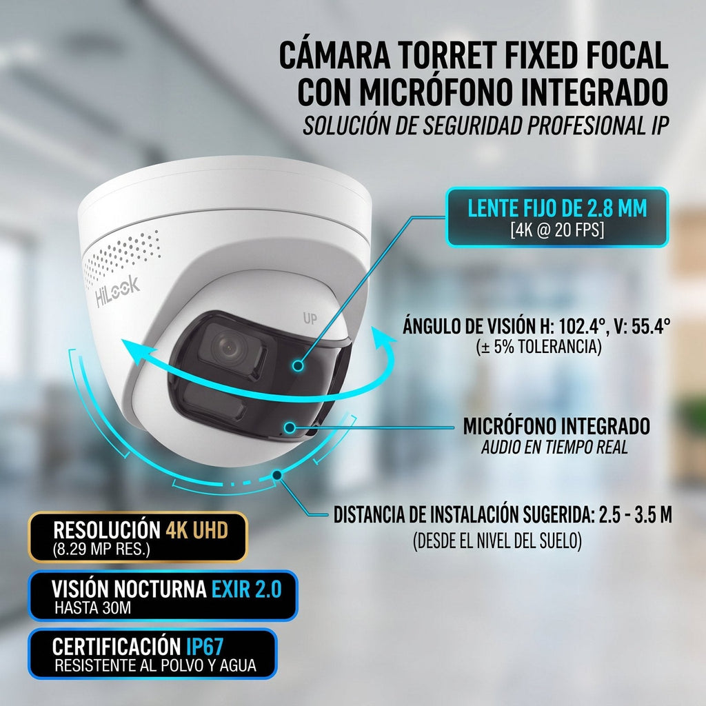 Cámara panorámica 180° HiLook característica técnica 4K IP67 CDMX
